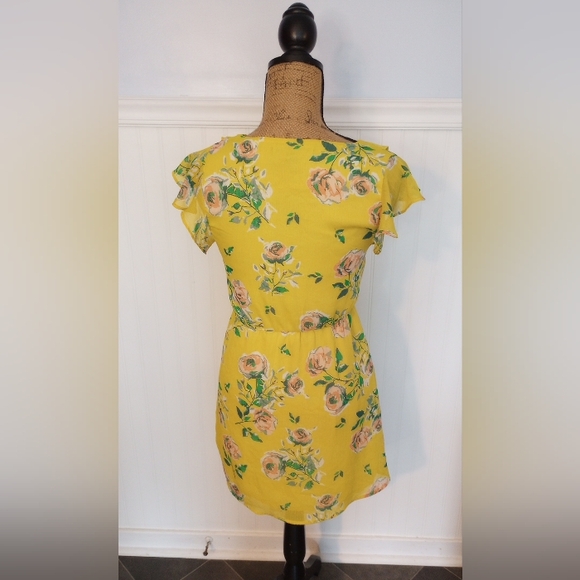 Aeropostale Prince & Fox Chiffon Yellow Floral Ruffled Dress Size Small EUC - Picture 5 of 9